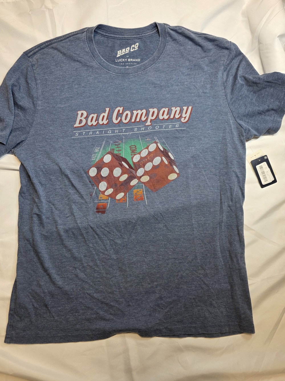 Lucky Brand Blue Heather 'Bad Company' Graphic Tee with Dice Men's Size XL